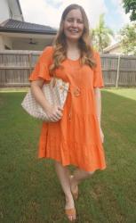 Bright Tiered Linen Dresses and Tote Bags