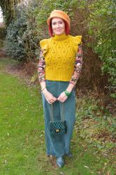 Mustard Knitted Vest and Green Cords + Style With a Style Link Up