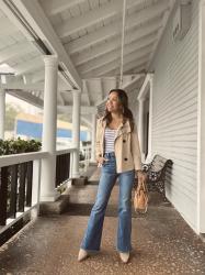 Cropped Trench Jacket, Flare Jeans and Stripes