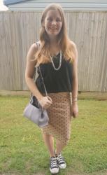 Office Outfits: Textured Pencil Skirts And Black Tops