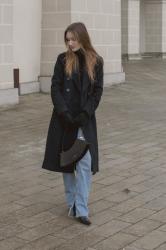 Wool coat, leather boots&bag