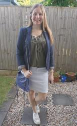 Denim Skirts, Converse and Blazers With Blue 5-Zip Bag