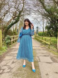 Wearing a Bonmarche dress with Lotus Shoes and Bag. 