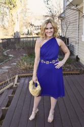 Gala Ready and Glam Bot Gorgeous in a Chic One Shoulder Blue Dress