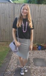 Black and Grey Office Pencil Skirt Outfits With Lilac Polene Numero Neuf Mini Bag