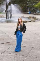Spring Style: Cropped Faux Leather Jacket + Wide Leg Pants