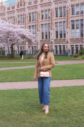 Spring Style: Tan Blazer + Wide Leg Jeans