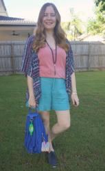 Pink and Blue Outfits With Linen Shorts and Julian Nylon Backpack