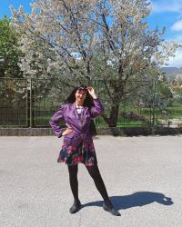 SPRING IN MOSTAR CITY: A VINTAGE PURPLE BLAZER PAIRED WITH A FLORAL DRESS