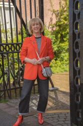 Man repeller jeans with oversized orange blazer