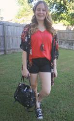 Red Tees Black Shorts and Printed Cover Ups