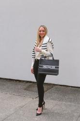 Spring Style: Satin Shirt + Dior Book Tote + Classic Pumps