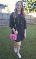 Navy Striped Shirt Dresses And Converse With Redyed Pink Bag