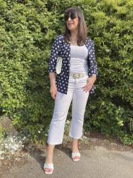 Polka Dots and White Jeans - Chicandstylish #Linkup