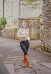 Tan Suede DUO Boots Outfit With Celine Triomphe