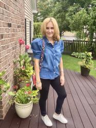 Pretty Thrifting Casual Cool in a Puff Sleeve Denim Shirt