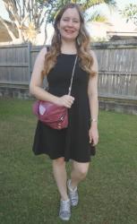 Black Dresses, Sneakers and Violet Marc By Marc Jacobs Bag