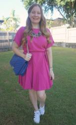Fuchsia Pink Kmart Dresses and Cobalt Rebecca Minkoff Jumbo Love Bag
