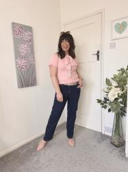 Dark Wash Jeans and Powder Pink Top.
