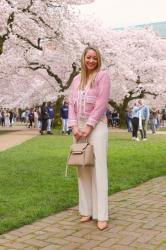 Cherry Blossoms + Pink Tweed Jacket