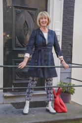 Blue Sportmax dress with blue and white leggings