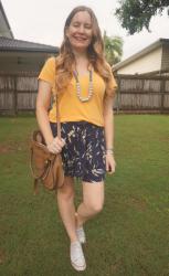 Colourful Tees, Printed Culotte Shorts and Chloe Marcie Shoulder Bag