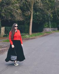 LK Bennett Red Lips Embroidered Cardigan Outfit