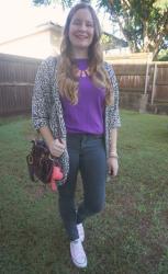 Leopard Print Cocoon Cardigan With Black Denim