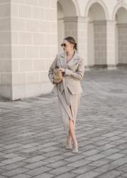 Wool blazer&midi skirt