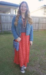 Maxi Skirts, Grey Tees and Denim Jackets