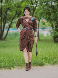 Vintage brown dress 80s