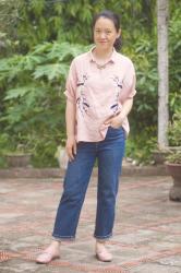 Another Day, Another Pink Embroidered Linen Top