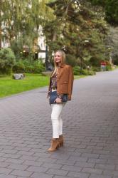 Transitional Style: Suede Jacket + White Jeans