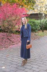 Fall Style: Leather Moto Jacket + Ribbed Maxi Sweater Dress