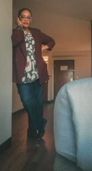 What I Wore: Burgundy Blazer, Geometric Floral Top, and Jeans