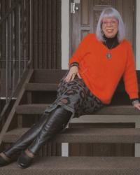 Mom-Day at Home in New Boots and Fuzzy Orange