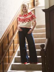 Wearing: Red Heart Puff Sleeve Knitted Top and Wide leg Jeans