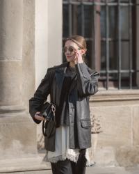 Leather jacket, lace and heels