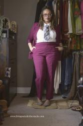What I Wore: Berry Suit with White Shirt and Repurposed Tie