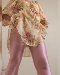 FEOYA Shiny Lace Top Thigh High Oil Glossy Holdups (Pink)