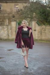 Burgundy Velvet Skirt & Faux Fur Coat