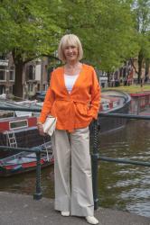 Orange kimono style jacket with Daisy Duck shoes