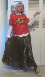 Red Lace and Bronze Pleats