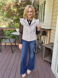 Taking A Summer Vest into Fall with a Sheer Top and Dark Denim